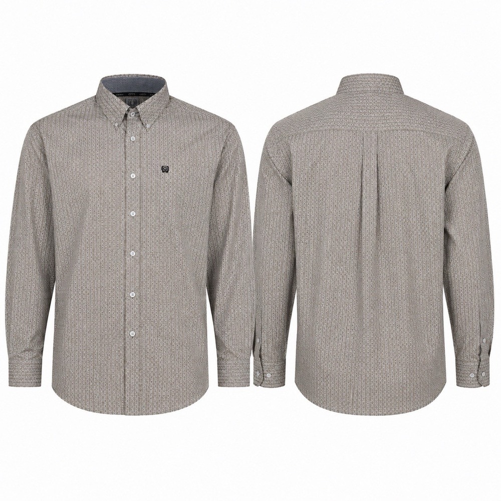 Cinch Mens M Western Button Shirt Tan Geometric Print Long Sleeve NWT MTW1105719